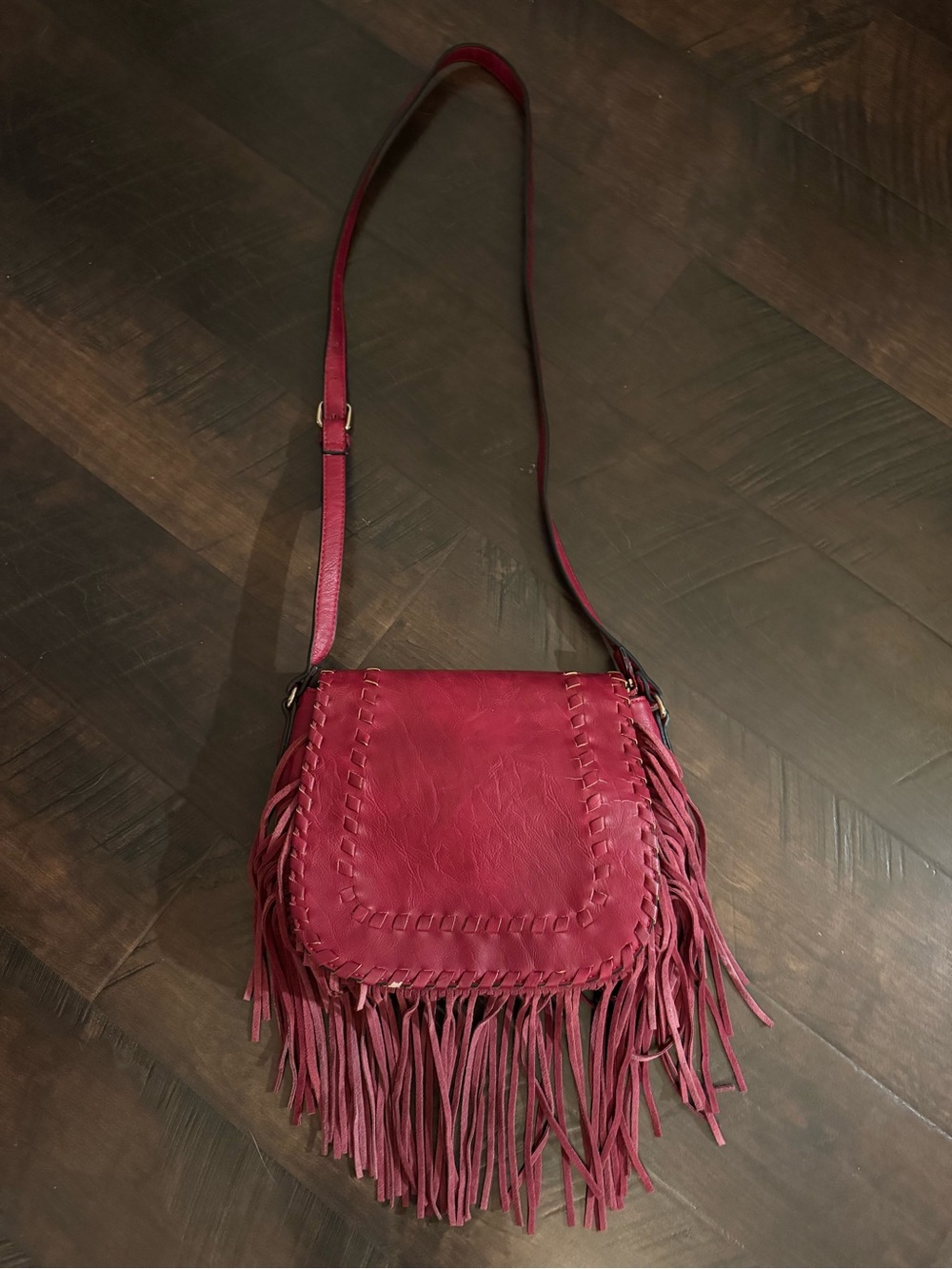 Fringe Crossbody Bag in Deep Berry